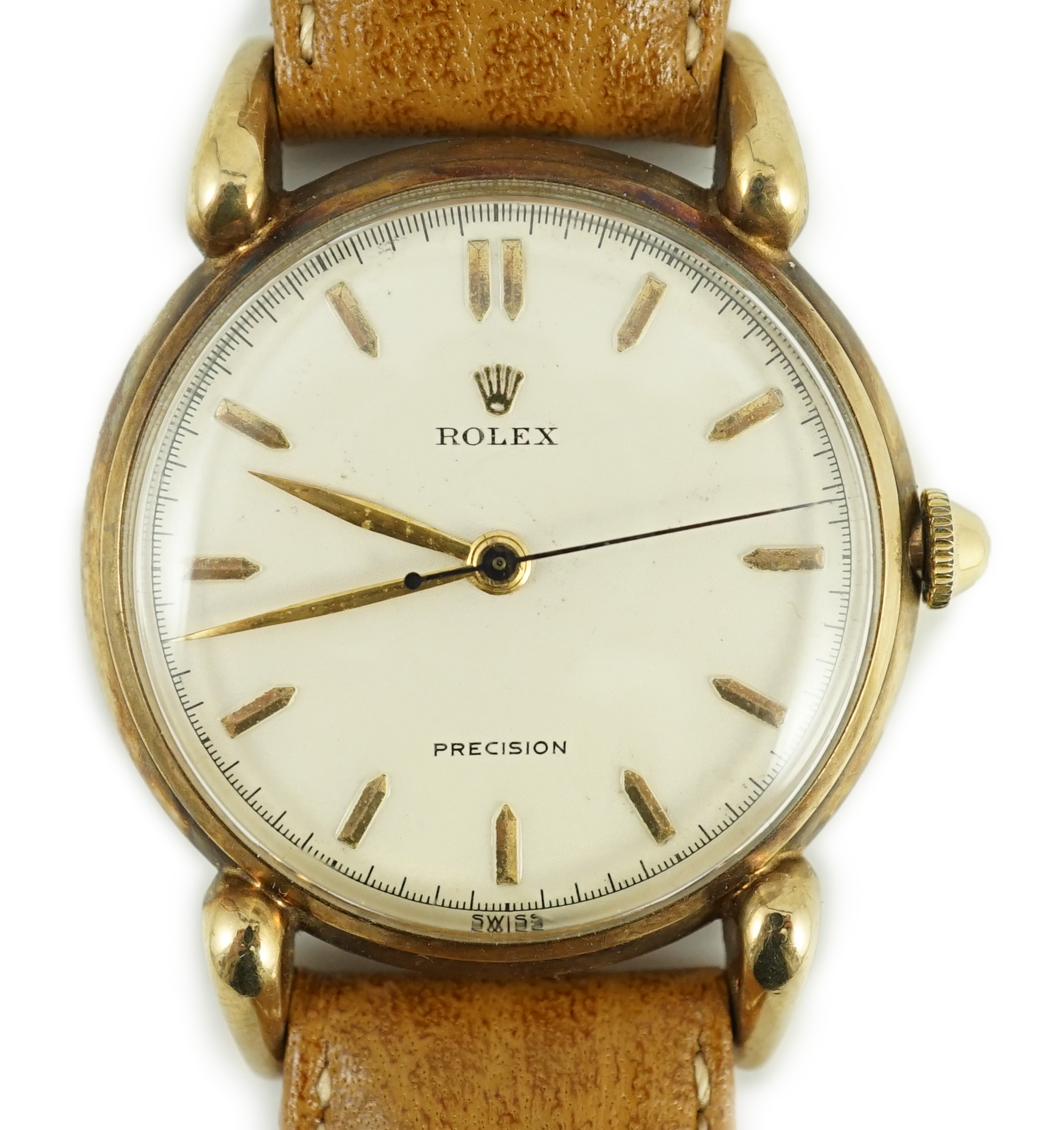 A gentleman's 1950's 9ct gold Rolex Precision manual wind wrist watch